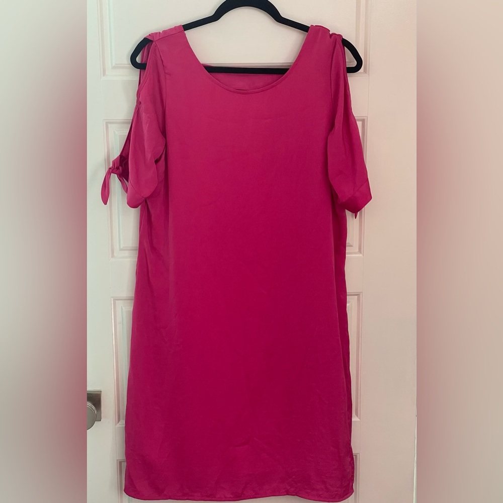 Renuar Fuchsia Knee-Length Dress Sz Small with Sleeve Tie/Cut-outs NWT